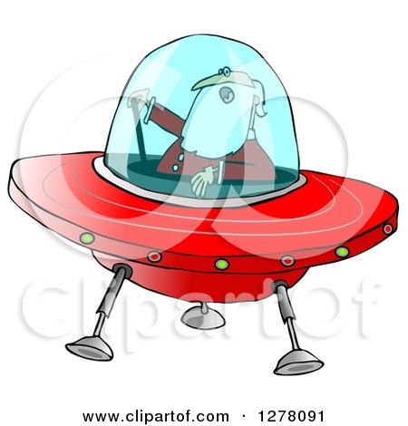 Clipart of Santa Claus Piloting a Christmas Flying Saucer - Royalty Free Illustration by djart