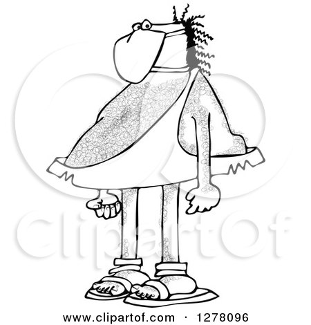 Clipart of a Black and White Hairy Caveman Wearing a Mask - Royalty Free Vector Illustration by djart