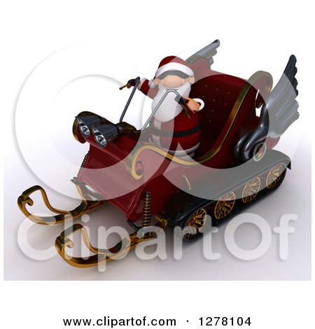 Clipart of a 3d Christmas Santa Driving a Sleigh Mobile - Royalty Free Illustration by KJ Pargeter