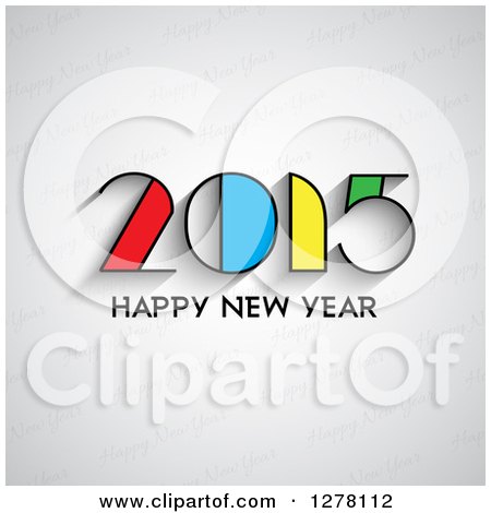 Clipart of a Colorful 2015 Happy New Year Greeting on Gray - Royalty Free Vector Illustration by KJ Pargeter