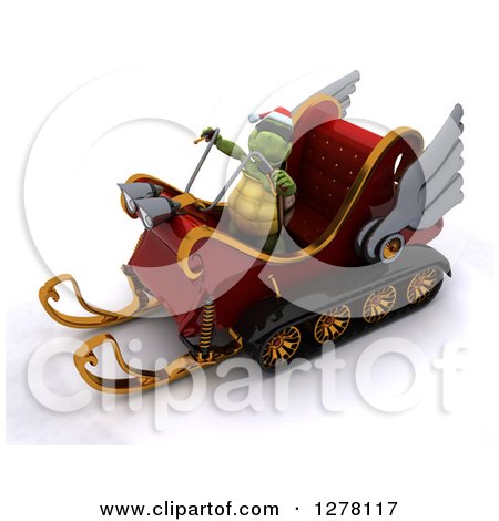 Clipart of a 3d Christmas Tortoise Driving a Sleigh Mobile - Royalty Free Illustration by KJ Pargeter
