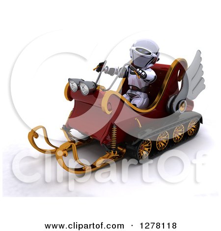 Clipart of a 3d Christmas Robot Driving a Sleigh Mobile - Royalty Free Illustration by KJ Pargeter