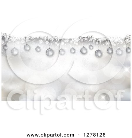 Clipart of Suspended 3d Christmas Baubles and Snowflakes over Bokeh - Royalty Free Vector Illustration by KJ Pargeter