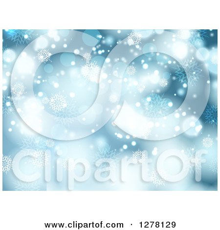 Clipart of a Blue Christmas Background of Bokeh with Snowflakes - Royalty Free Vector Illustration by KJ Pargeter