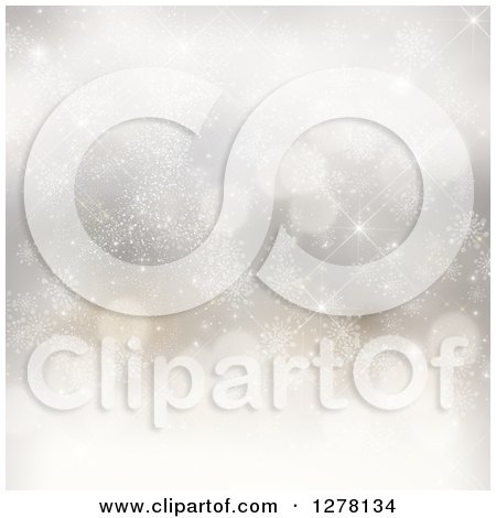 Clipart of a Christmas Background of Bokeh Flares and Snowflakes - Royalty Free Illustration by KJ Pargeter