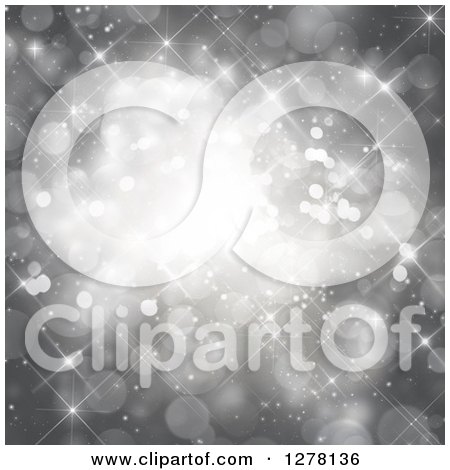 Clipart of a Christmas Background of Bokeh Flares and Snowflakes 3 - Royalty Free Illustration by KJ Pargeter
