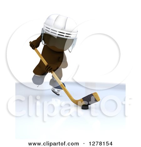 Clipart of a 3d Brown Man Ice Hockey Player in Action - Royalty Free Illustration by KJ Pargeter