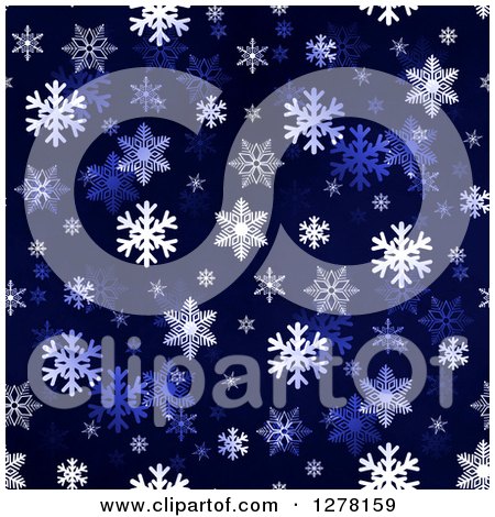 Clipart of a Seamless Christmas Background of White Winter Snowflakes on Dark Blue - Royalty Free Illustration by oboy