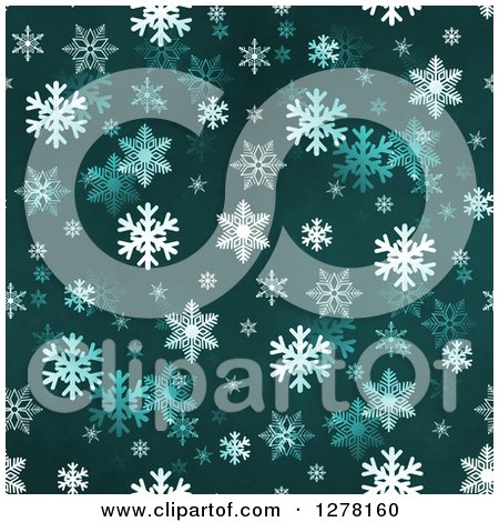 Clipart of a Seamless Christmas Background of White Winter Snowflakes on Teal - Royalty Free Illustration by oboy