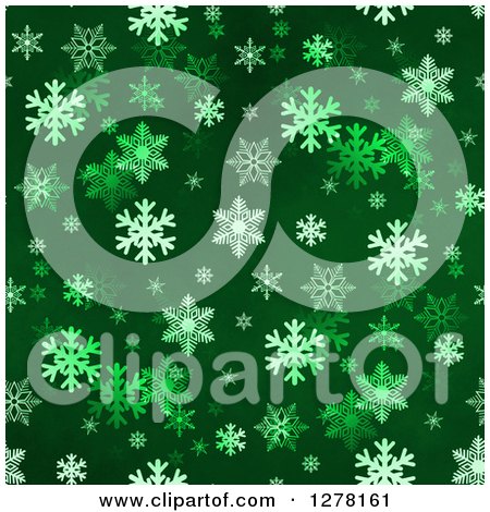 Clipart of a Seamless Christmas Background of White Winter Snowflakes on Dark Green - Royalty Free Illustration by oboy