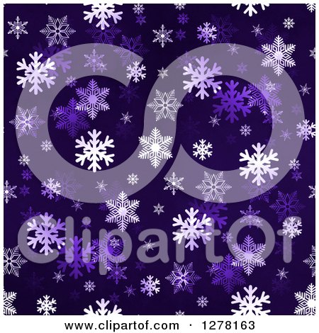 Clipart of a Seamless Christmas Background of White Winter Snowflakes on Dark Purple 2 - Royalty Free Illustration by oboy
