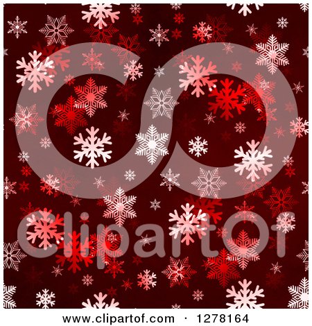 Clipart of a Seamless Christmas Background of White Winter Snowflakes on Dark Red - Royalty Free Illustration by oboy