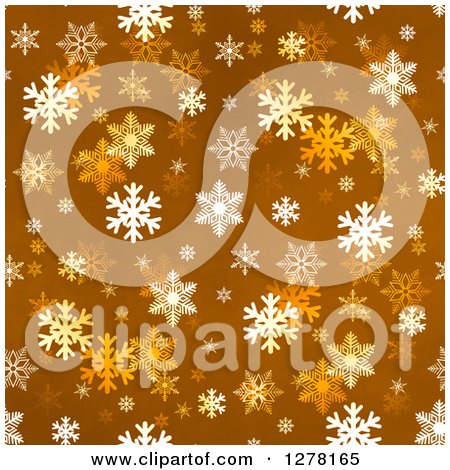 Clipart of a Seamless Christmas Background of White Winter Snowflakes on Brown - Royalty Free Illustration by oboy