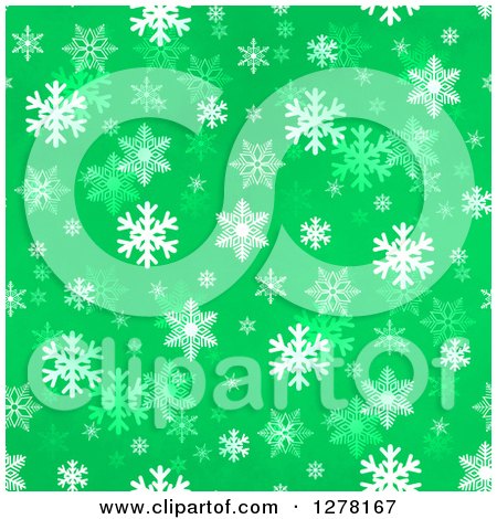 Clipart of a Seamless Christmas Background of White Winter Snowflakes on Green - Royalty Free Illustration by oboy