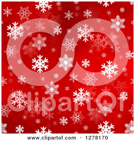 Clipart of a Seamless Christmas Background of White Winter Snowflakes on Red - Royalty Free Illustration by oboy