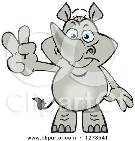 Clipart of a Happy Rhino Gesturing Peace - Royalty Free Vector Illustration by Dennis Holmes Designs