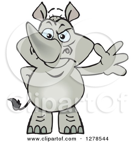 Clipart of a Happy Rhino Standing and Waving - Royalty Free Vector Illustration by Dennis Holmes Designs