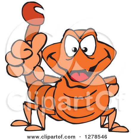 Clipart of a Grinning Orange Scorpion Holding a Thumb up - Royalty Free Vector Illustration by Dennis Holmes Designs