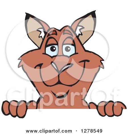 Clipart of a Happy Red Kangaroo Peeking over a Sign - Royalty Free Vector Illustration by Dennis Holmes Designs