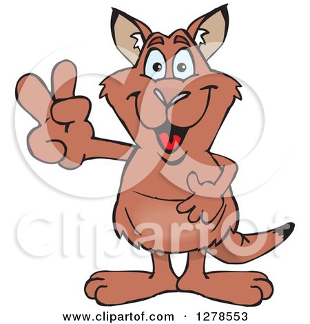 Clipart of a Happy Red Kangaroo Gesturing Peace - Royalty Free Vector Illustration by Dennis Holmes Designs