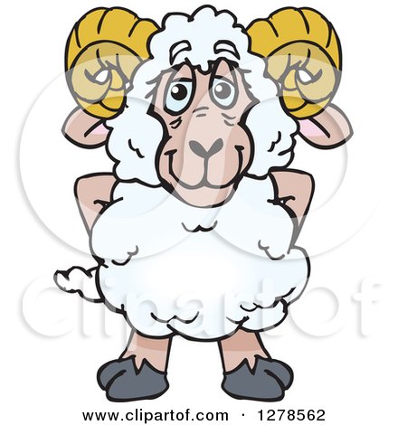 Clipart of a Happy Ram Sheep Standing - Royalty Free Vector Illustration by Dennis Holmes Designs