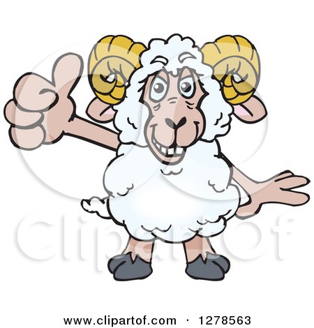 Clipart of a Happy Ram Sheep Holding a Thumb up - Royalty Free Vector Illustration by Dennis Holmes Designs