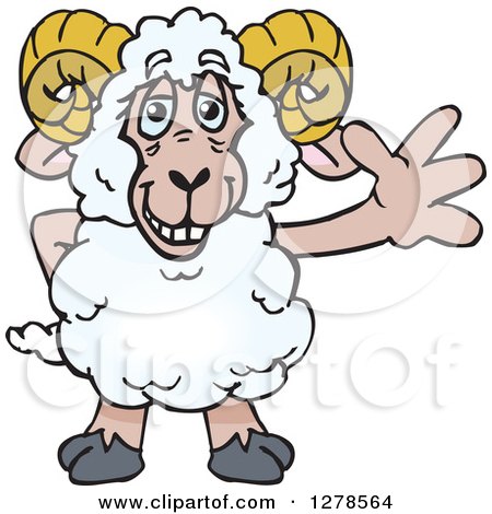 Clipart of a Happy Ram Sheep Waving - Royalty Free Vector Illustration by Dennis Holmes Designs