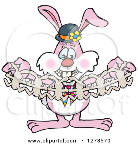Clipart of a Pink Easter Bunny Holding a Rabbit Paper Cutout - Royalty Free Vector Illustration by Dennis Holmes Designs
