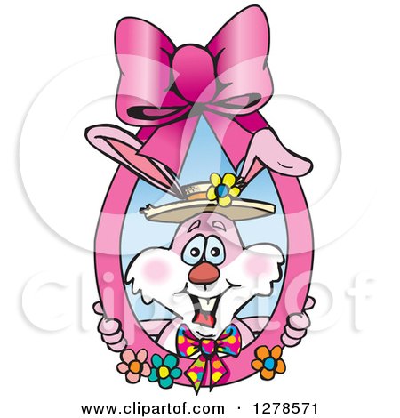 Clipart of a Pink Easter Bunny in an Egg Shaped Frame - Royalty Free Vector Illustration by Dennis Holmes Designs