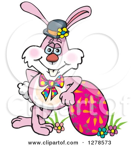 Clipart of a Pink Easter Bunny Leaning on an Egg - Royalty Free Vector Illustration by Dennis Holmes Designs