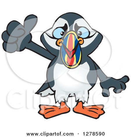 Clipart of a Happy Puffin Bird Holding a Thumb up - Royalty Free Vector Illustration by Dennis Holmes Designs