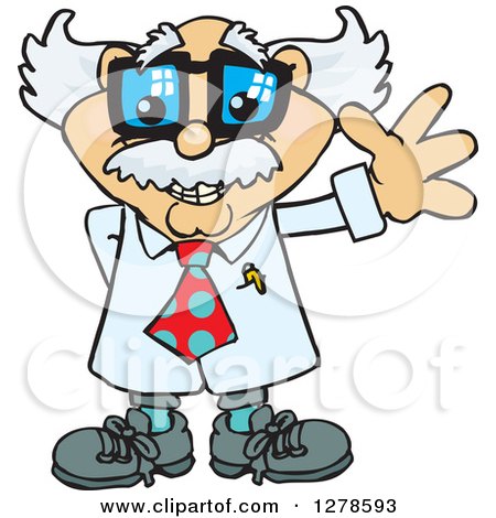 Clipart of a Happy White Male Senior Scientist Professor Waving - Royalty Free Vector Illustration by Dennis Holmes Designs