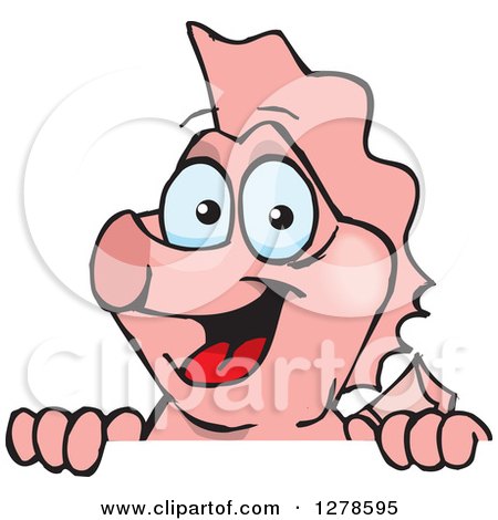 Clipart of a Happy Pink Seahorse Peeking over a Sign - Royalty Free Vector Illustration by Dennis Holmes Designs