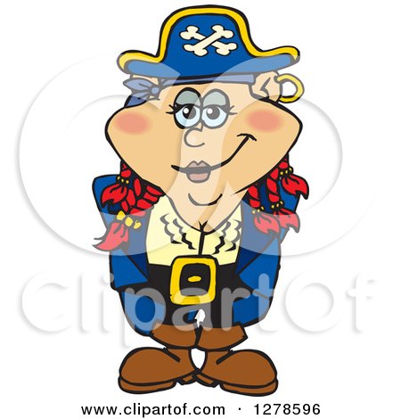 Clipart of a Happy Red Haired Female Pirate - Royalty Free Vector Illustration by Dennis Holmes Designs