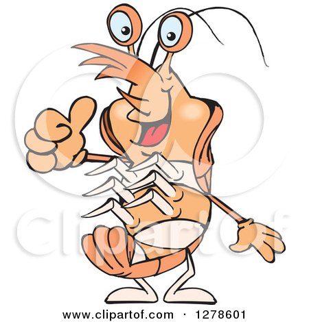 Clipart of a Happy Shrimp Prawn Holding a Thumb up - Royalty Free Vector Illustration by Dennis Holmes Designs