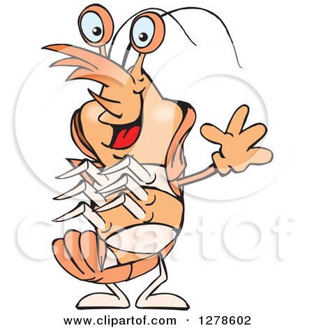 Clipart of a Happy Shrimp Prawn Waving - Royalty Free Vector Illustration by Dennis Holmes Designs