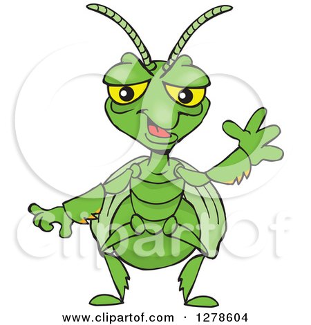 Clipart of a Happy Praying Mantis Waving - Royalty Free Vector Illustration by Dennis Holmes Designs