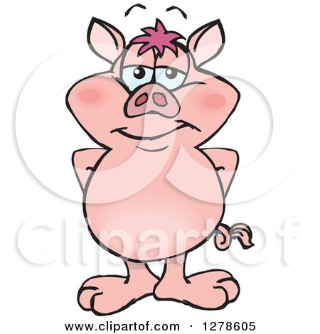 Clipart of a Happy Pig Standing - Royalty Free Vector Illustration by Dennis Holmes Designs