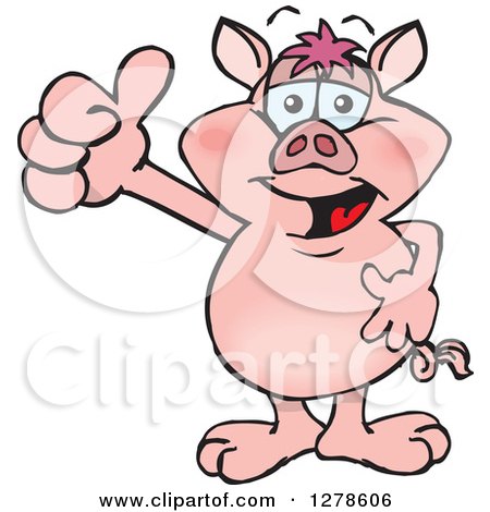 Clipart of a Happy Pig Holding a Thumb up - Royalty Free Vector Illustration by Dennis Holmes Designs