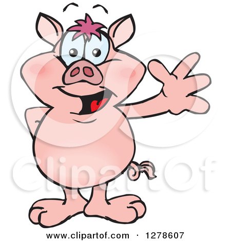 Clipart of a Happy Pig Waving - Royalty Free Vector Illustration by Dennis Holmes Designs