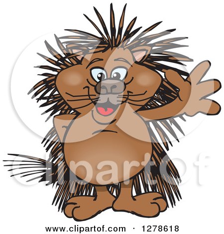 Clipart of a Happy Porcupine Waving - Royalty Free Vector Illustration by Dennis Holmes Designs
