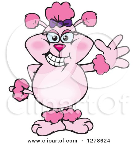 Clipart of a Happy Pink Poodle Dog Waving - Royalty Free Vector Illustration by Dennis Holmes Designs