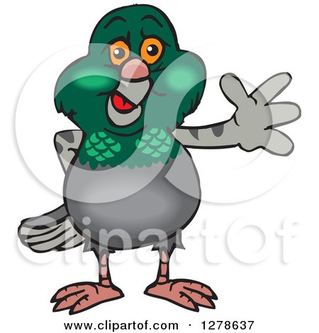 Clipart of a Happy Pigeon Waving - Royalty Free Vector Illustration by Dennis Holmes Designs