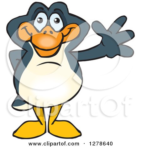Clipart of a Happy Penguin Waving - Royalty Free Vector Illustration by Dennis Holmes Designs