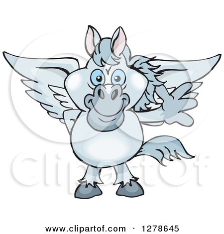 Clipart of a Happy Gray Pegasus Horse Waving - Royalty Free Vector Illustration by Dennis Holmes Designs