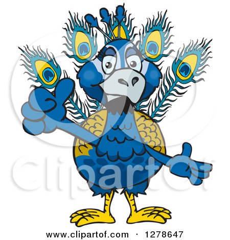 Clipart of a Peacock Holding a Thumb up - Royalty Free Vector Illustration by Dennis Holmes Designs