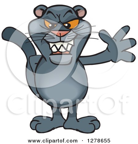 Clipart of a Black Panther Standing and Waving - Royalty Free Vector Illustration by Dennis Holmes Designs