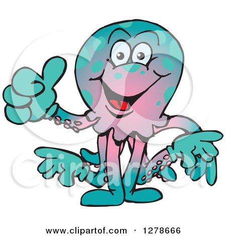 Clipart of a Happy Octopus Holding a Thumb up - Royalty Free Vector Illustration by Dennis Holmes Designs
