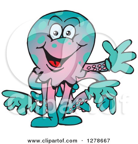 Clipart of a Happy Octopus Waving - Royalty Free Vector Illustration by Dennis Holmes Designs