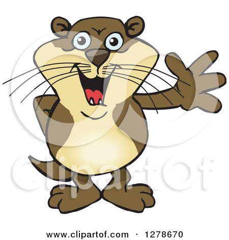 Clipart of a Happy Otter Standing and Waving - Royalty Free Vector Illustration by Dennis Holmes Designs
